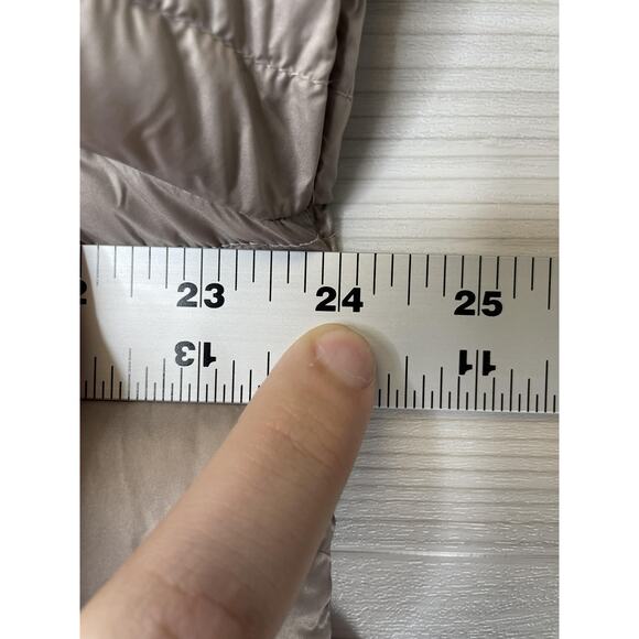 Athleta Aire Puffer Parka Coat Womens XL Tall Beige Hooded Water Repellent - Picture 5 of 11